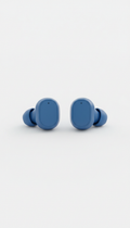 Wireless earbuds in signal blue