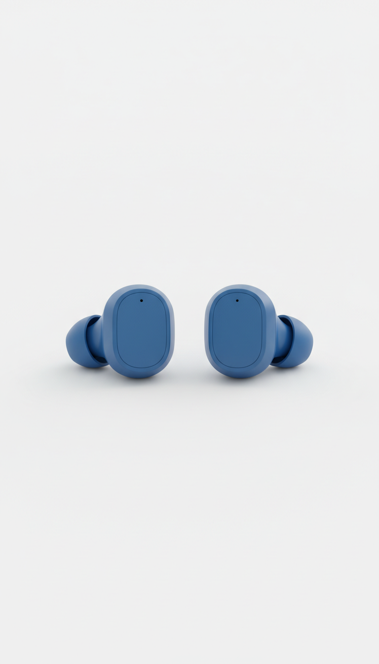 Wireless earbuds in signal blue